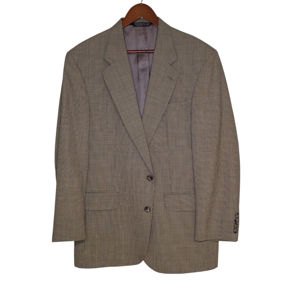 Lands End Sport Coat Mens 40R Black Houndstooth Wool Blazer Vintage Classic USA